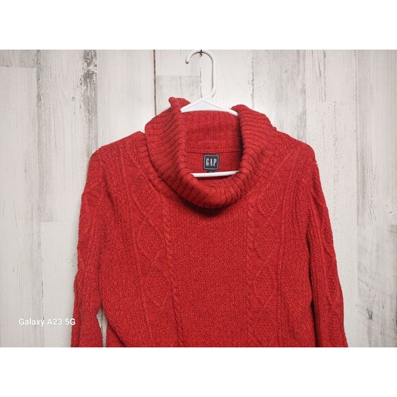 Gap Sweater Womens S Small Cable Knit Bright Red 100% Cotton  Turtleneck - Picture 3 of 6
